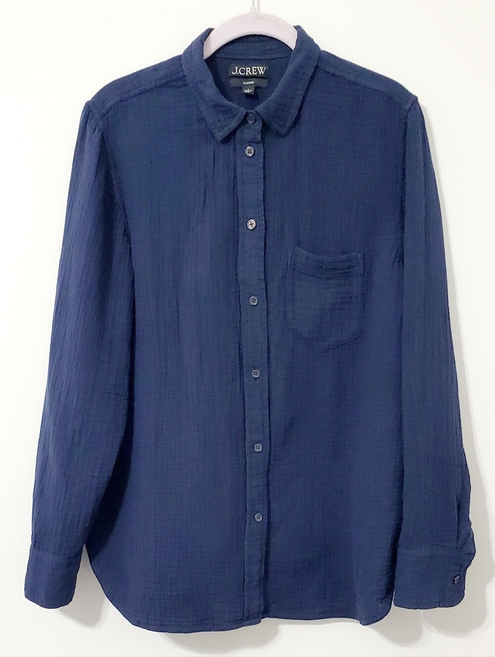 J. Crew Navy Blue Soft Washed Cotton Gauze Button Front Shirt Women Size 8